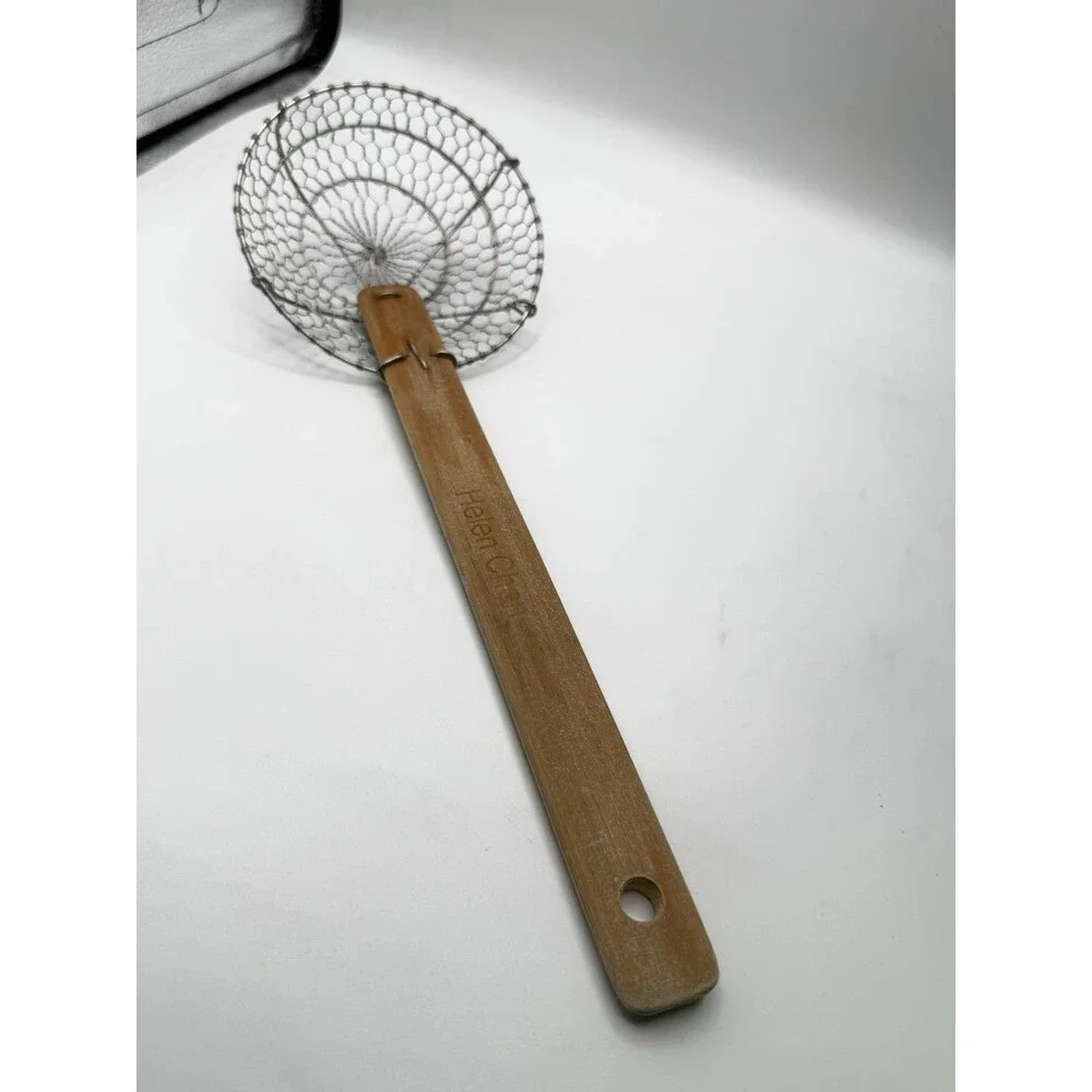 Helen Chen Wire Skimmer Strainer Basket Wood Handle Wok Hot Pot Asian Cooking